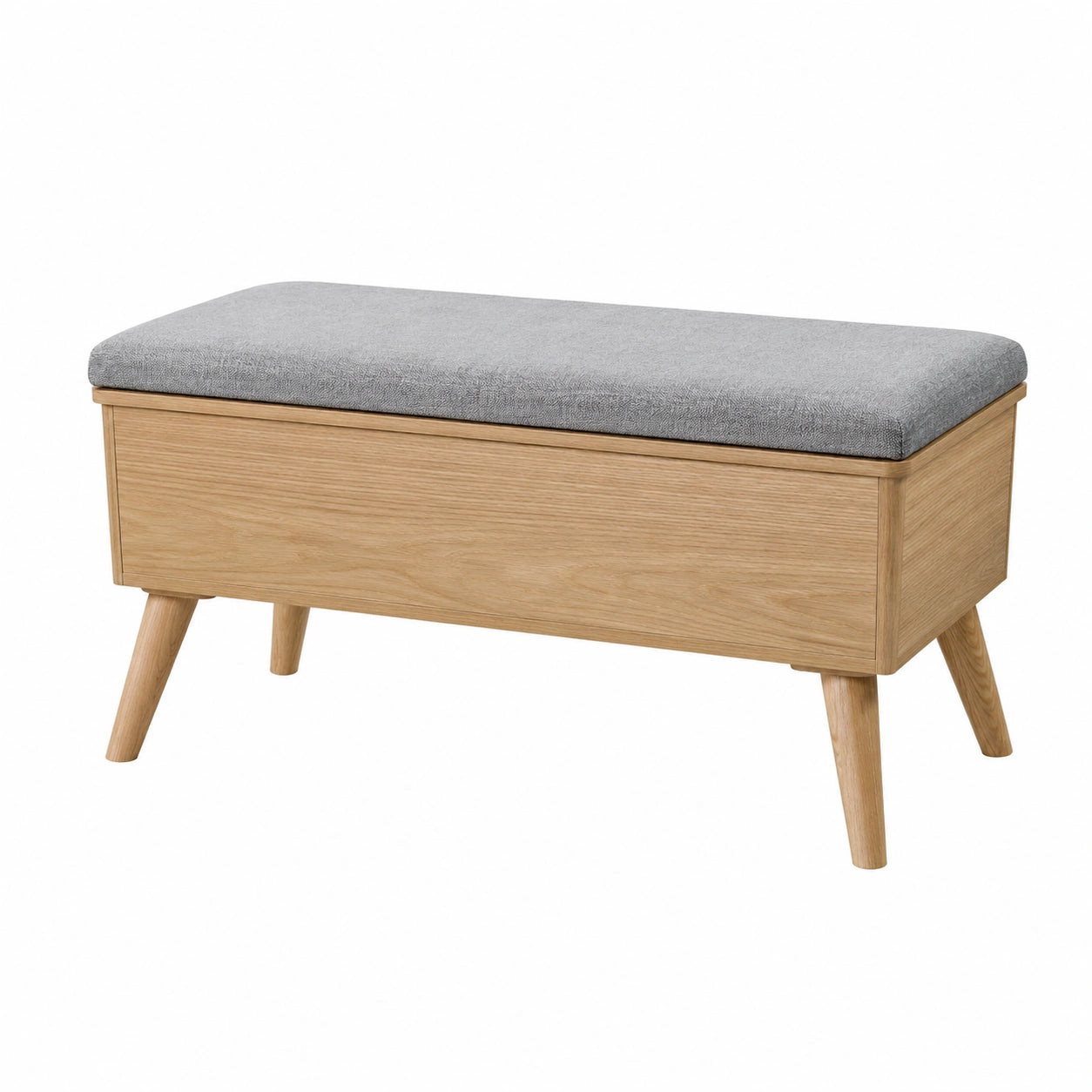 Banco de almacenamiento de madera y tela gris