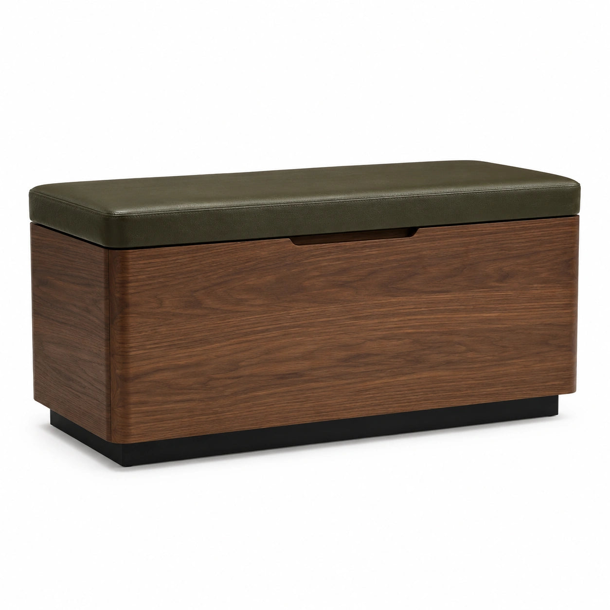 Banco de madera de nogal y cuero sintético verde