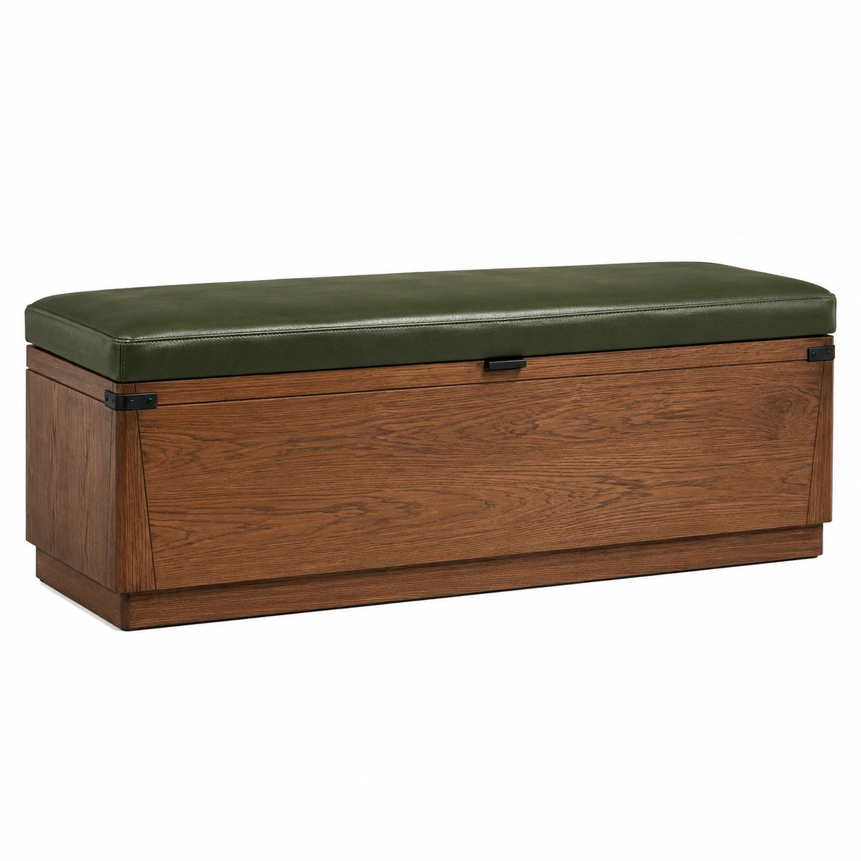 Banco de almacenamiento de madera con asiento de cuero sintético verde