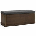 Banco de madera con cojín gris