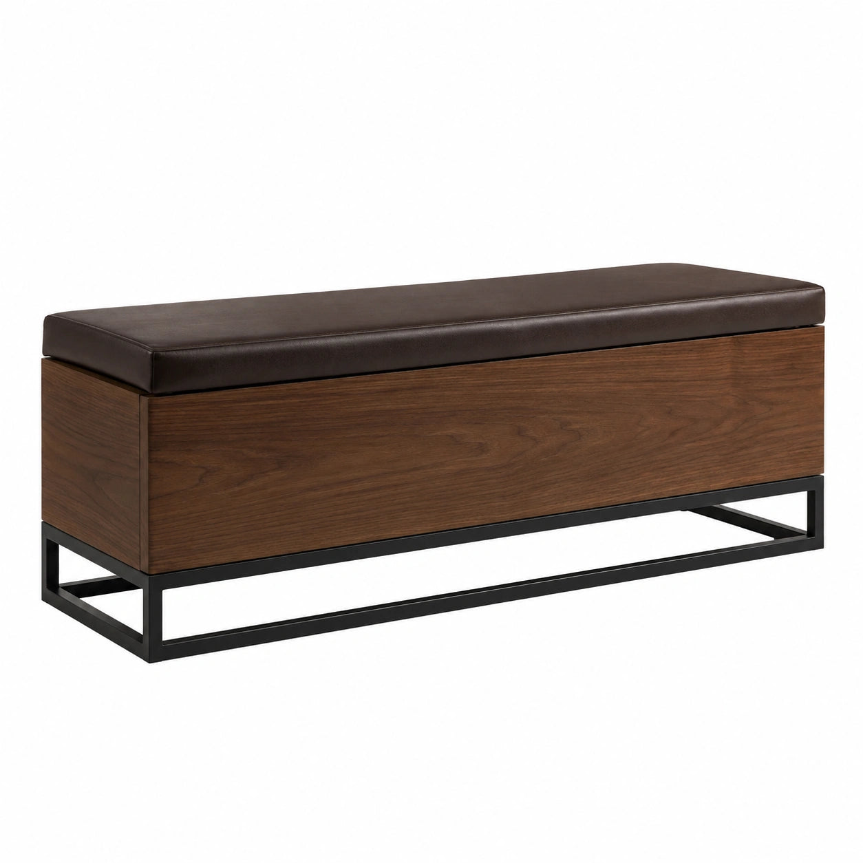 Banco de almacenamiento de madera con cojín de cuero sintético y estructura de metal 120cm