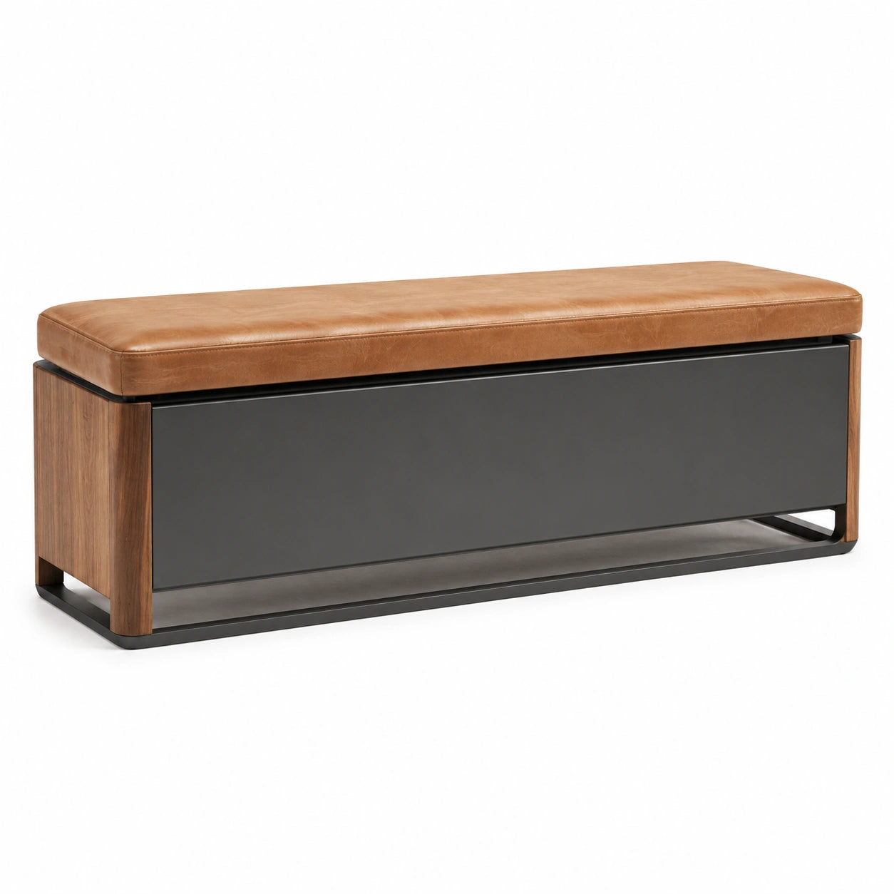 Banco de madera contrachapada y cuero sintético marrón 120x40x45 cm