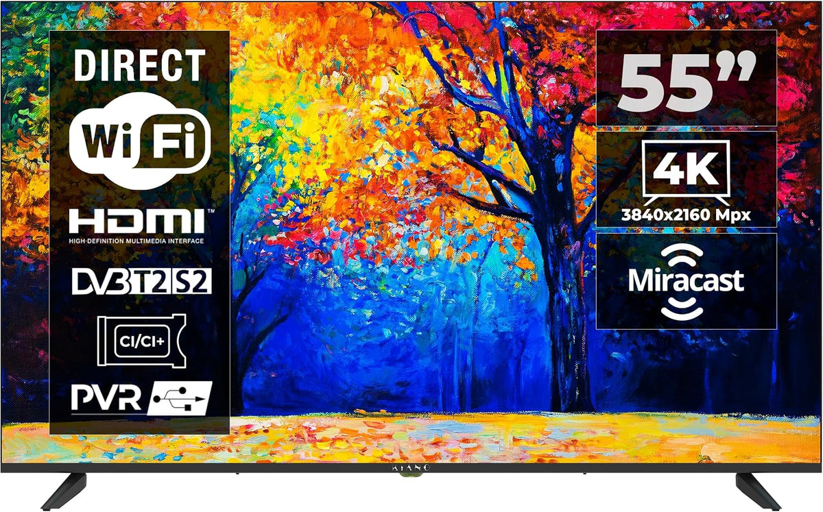 Kiano HDR10 Smart TV, Metal Case Kiano Elegance TV 55' Pulgadas 4K UHD (Android TV 9.0 2GB RAM [Televisor 140 cm Frameless Sans Cadre 8GB] Smart TV
