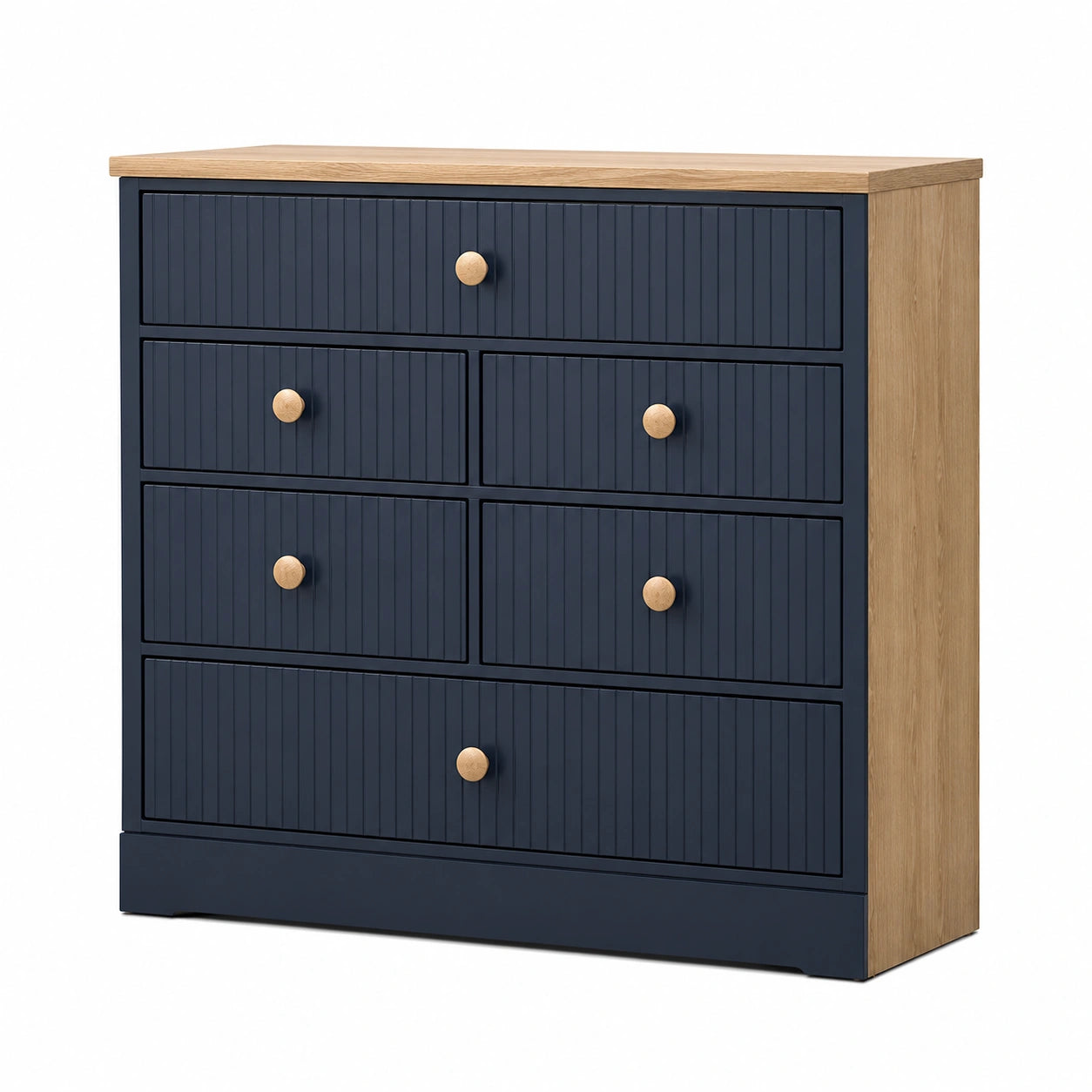 Cómoda de Madera MDF y Roble con 6 Cajones Azul y Roble