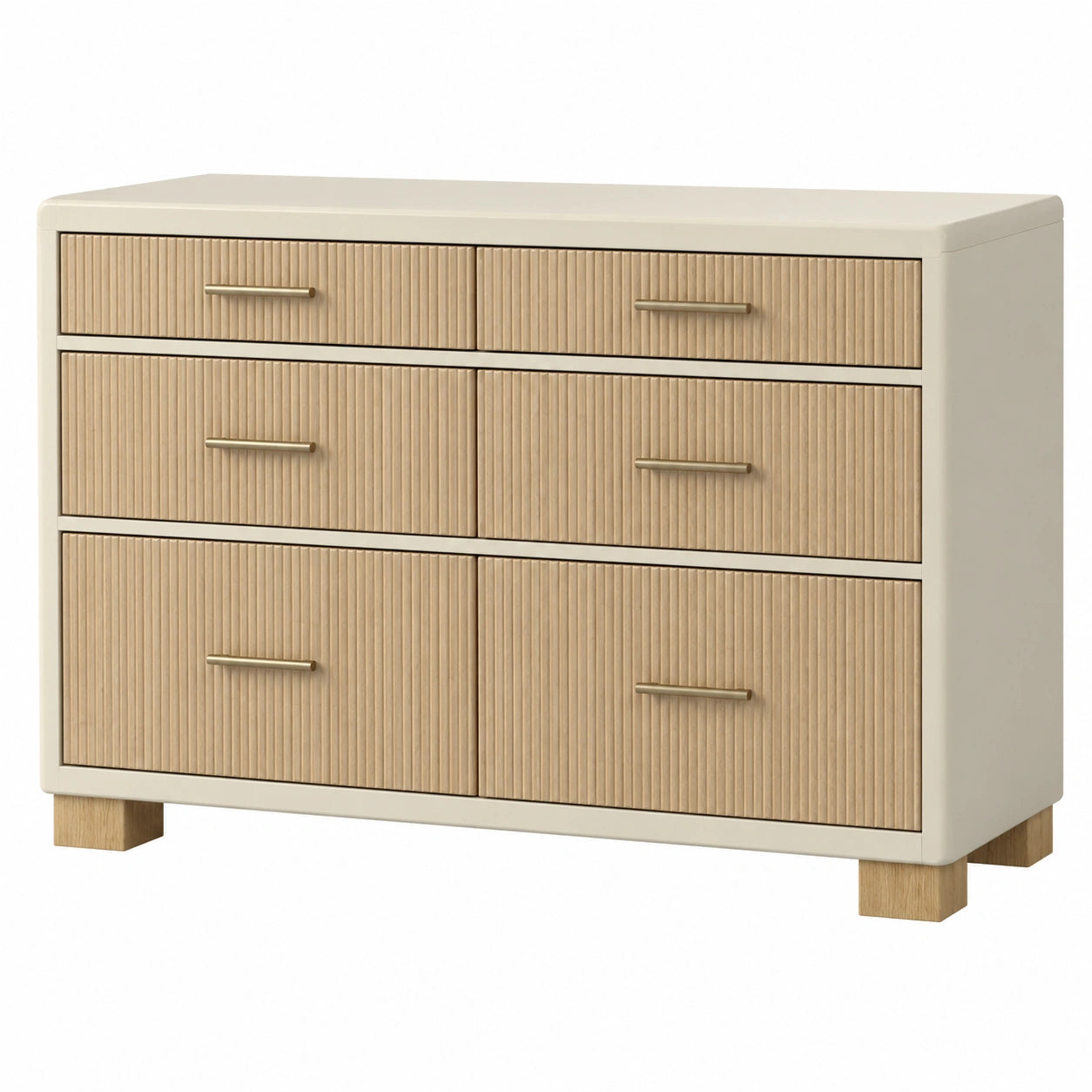 Cómoda de Madera de 6 Cajones en Beige y Roble