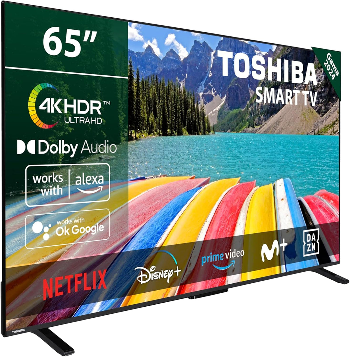 Toshiba 65UV2363DG Smart TV, Smart TV 4K UHD de 65', sin Marcos, con HDR10, Dolby Audio, Compatible con Asistente de Voz Alexa y Google, Bluetooth