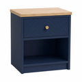 Mesa de noche de MDF azul con cajón y estante