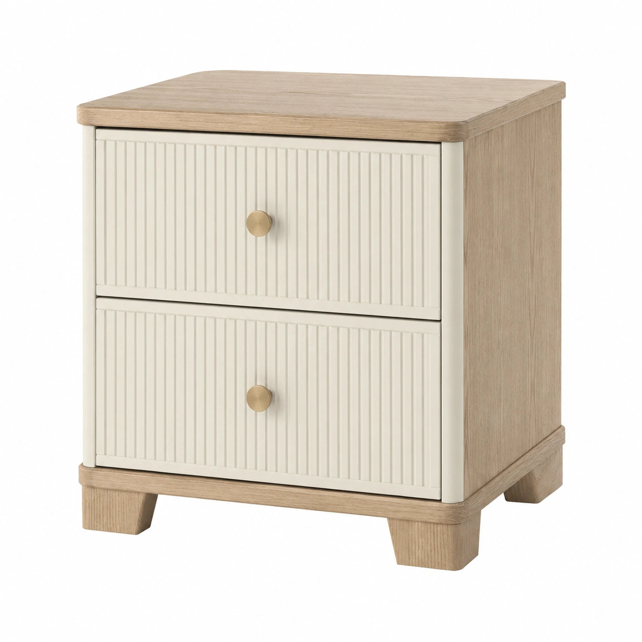 Mesita de Noche de Madera y MDF con 2 Cajones Beige