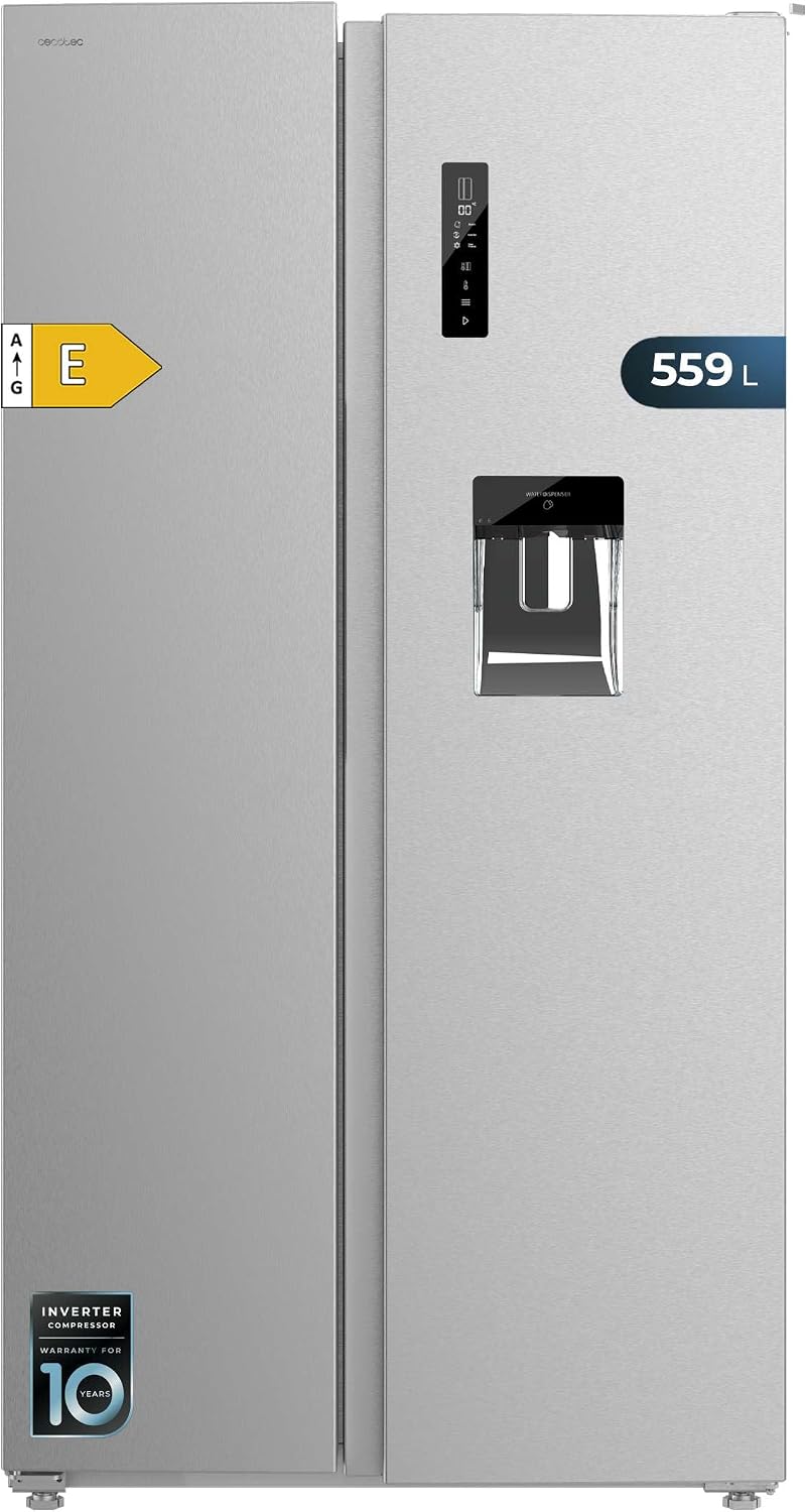 Cecotec Frigorífico combi, Frigorífico Bolero CoolMarket SBS 559 Inox E. 559 L, 177 cm X 90 cm, Clase E, Sistema Multi Air Flow, Total No frost, Motor