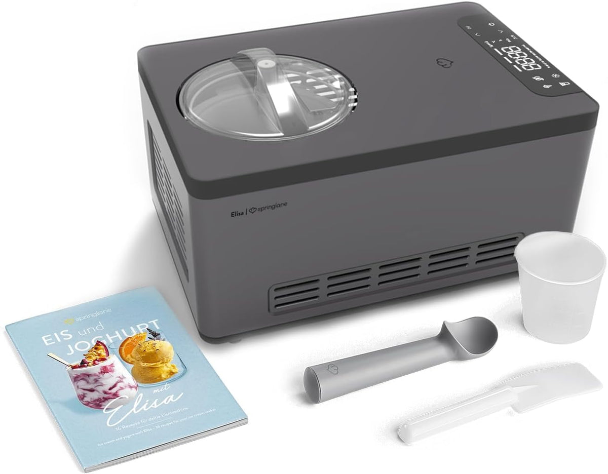 Heladera Máquina de helados y yogur Elisa 2, 0 L con compresor autoenfriante de 220 W, de acero inoxidable con función de refrigeración y calefacción