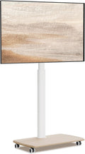 Soportes de pie para TV FITUEYES, Soporte TV Ruedas, para TV 32-65 Pulgadas, Base de Madera, Blanco