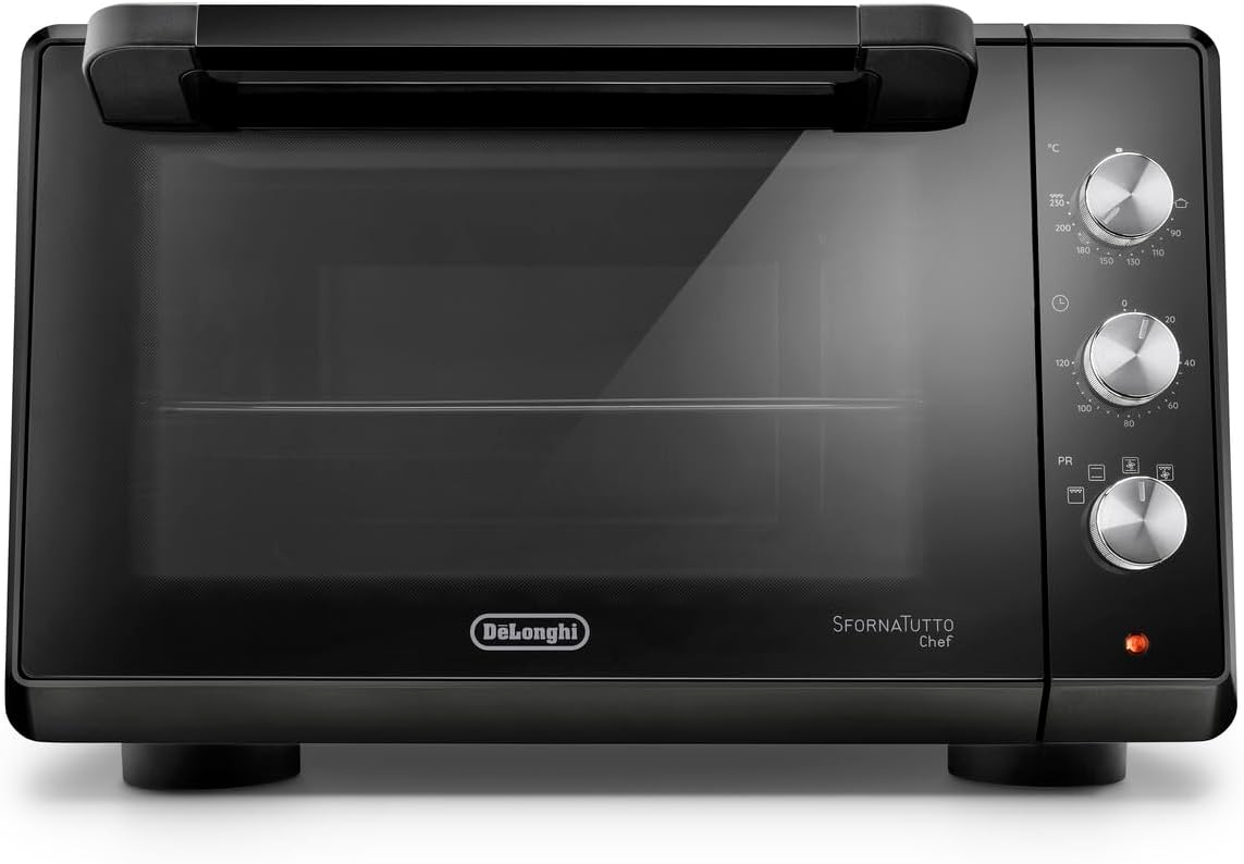 De'Longhi Horno de convección, Sfornatutto Chef EO34302 - Horno eléctrico ventilado con 4 niveles de cocción de 34 l, freidora de aire, puerta doble