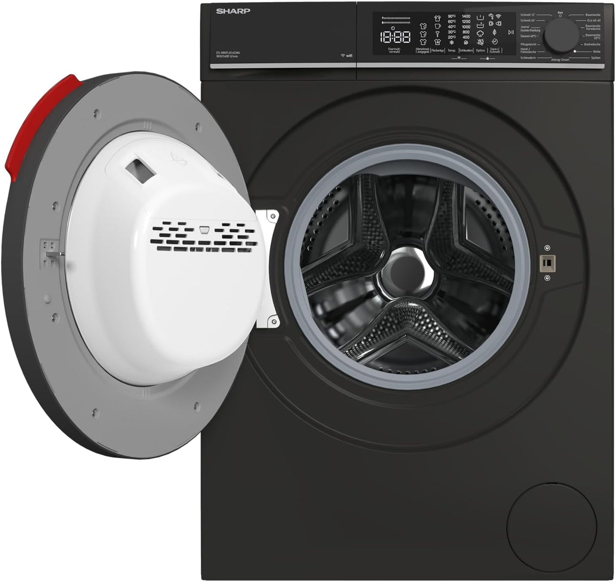 Sharp Lavadora, ES-MNFL814CMA-DE Lavadora Carga frontal de 8 kg, Clase energética A, 1400 rpm, motor inversor, AquaStop, función de vapor, filtro