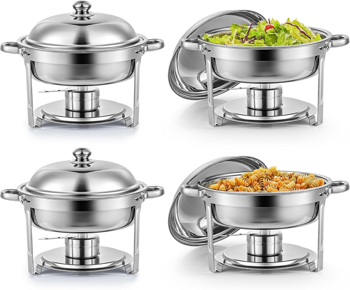 Calentadores de comida y de platos para bufé Wilprep, 4 PCS Calentadores de Comida para Buffet de Acero Inoxidable Redondo 5L Calentador de Buffet con
