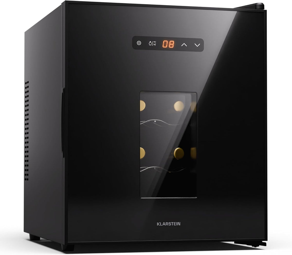 KLARSTEIN Vinoteca, para Vinos, Nevera Vino Una Zona 5-22°C, Botellas Vino, Proseco y Cervezas, Vinoteca Pequeña Puerta Cristal para Interior y