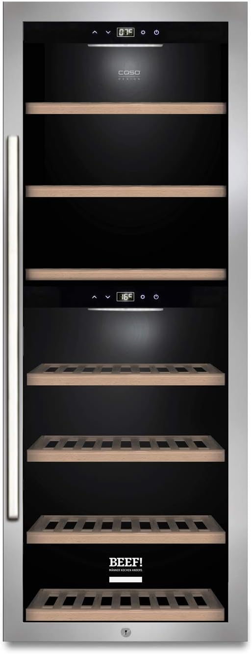 Caso Frigoríficos para bebida, WinePremium 126 Smart - Nevera de vino (para 126 botellas, 2 zonas para 5-20 °C, iluminación LED, con WiFi y aplicación