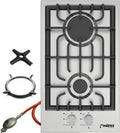 Placa de cocina Phönix Germany, Phönix Domino-SL - Cocina de gas de acero inoxidable, 2 fuegos de gas propano / gas natural + regulador de manguera de