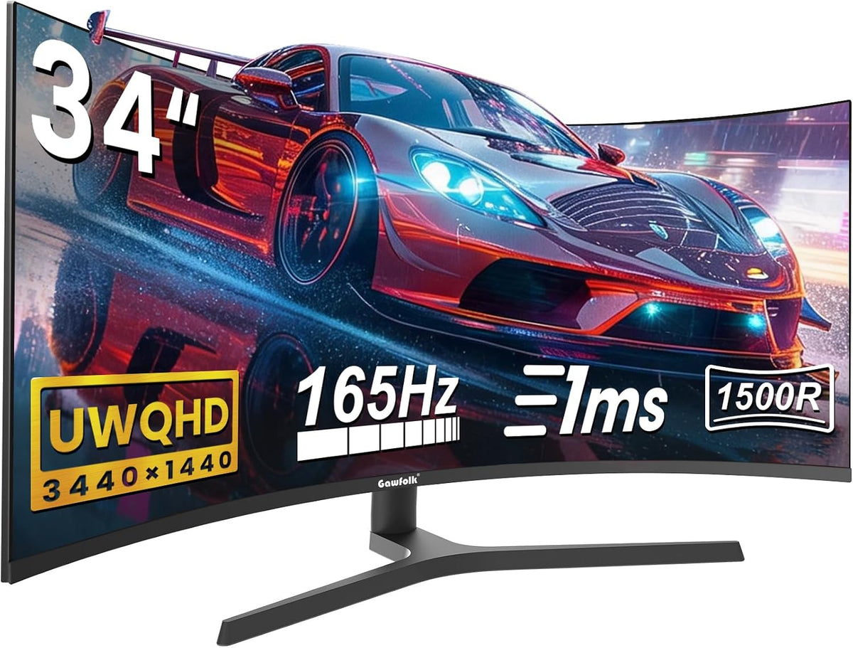 Monitor Curvo para Juegos 34 Pulgadas, 165 Hz, 1500R, Ultrawide, PC UWQHD, 3440 x 1440P, Altura Regulable, Pantalla de Ordenador Curvada, VA