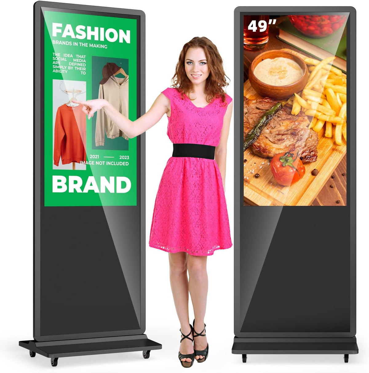 MWE Monitor, 49 Pulgadas Pantalla Publicidad Tactil con 4 Ruedas, Señalización Digital, LCD Monitor Vertical, Sistema Android, Adecuado para Tienda