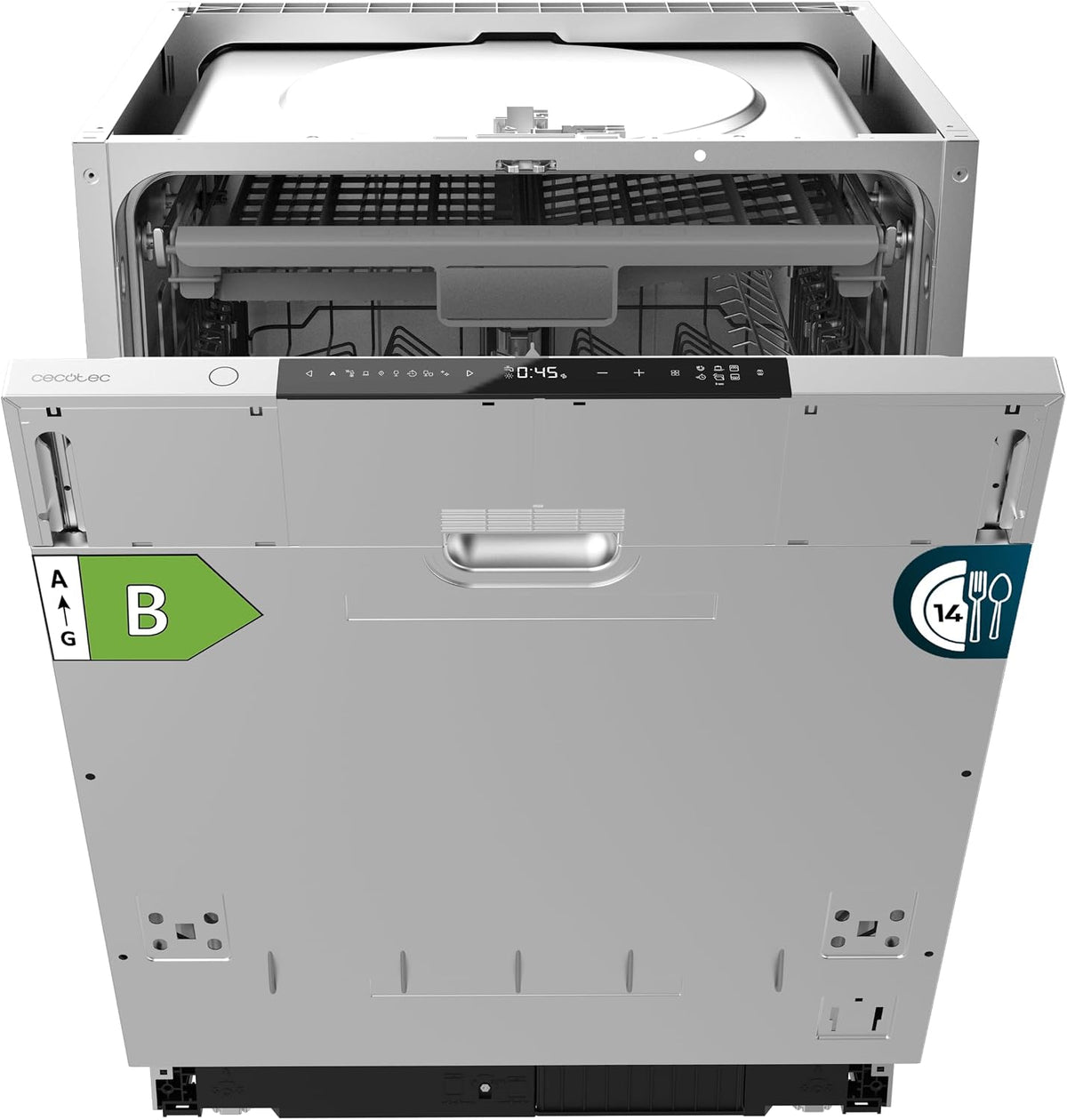 Cecotec Lavavajillas, Integrable 60cm Bolero Aguazero 8001 Full BI B. 14 Cubiertos, 8 Programas, Bajo Consumo, Motor Inverter Plus, 3º Bandeja