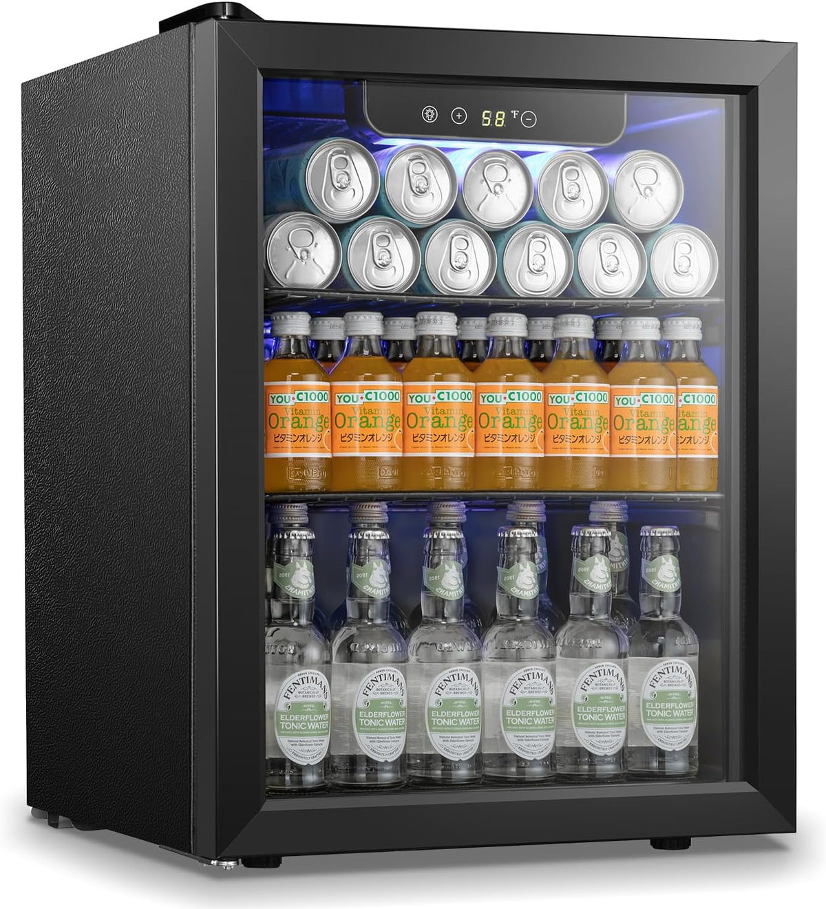 Mini frigorífico Enfriador de bebidas para nevera, 68 latas, mini refrigerador con puerta de vidrio para bebidas de cerveza, vino, nevera pequeña no