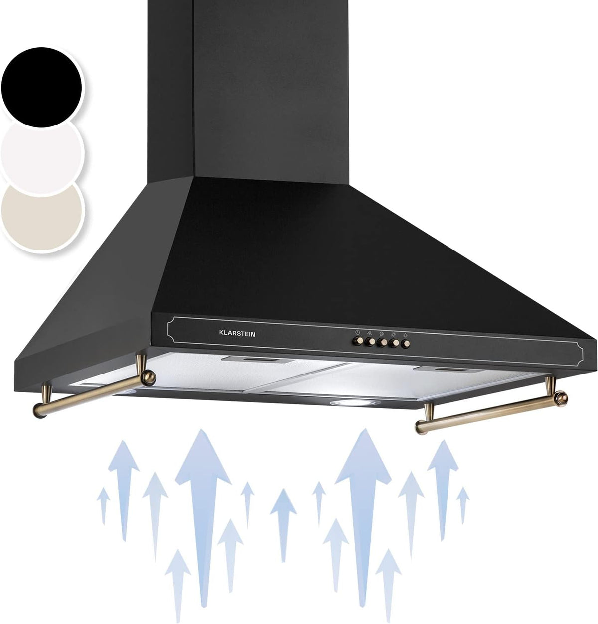 Campana extractora de KLARSTEIN, 60 cm, Extractor Cocina para Pared con Filtro Aluminio Antigrasa para Lavavajillas, Flujo Aire 630m³/h, Luces LEDs