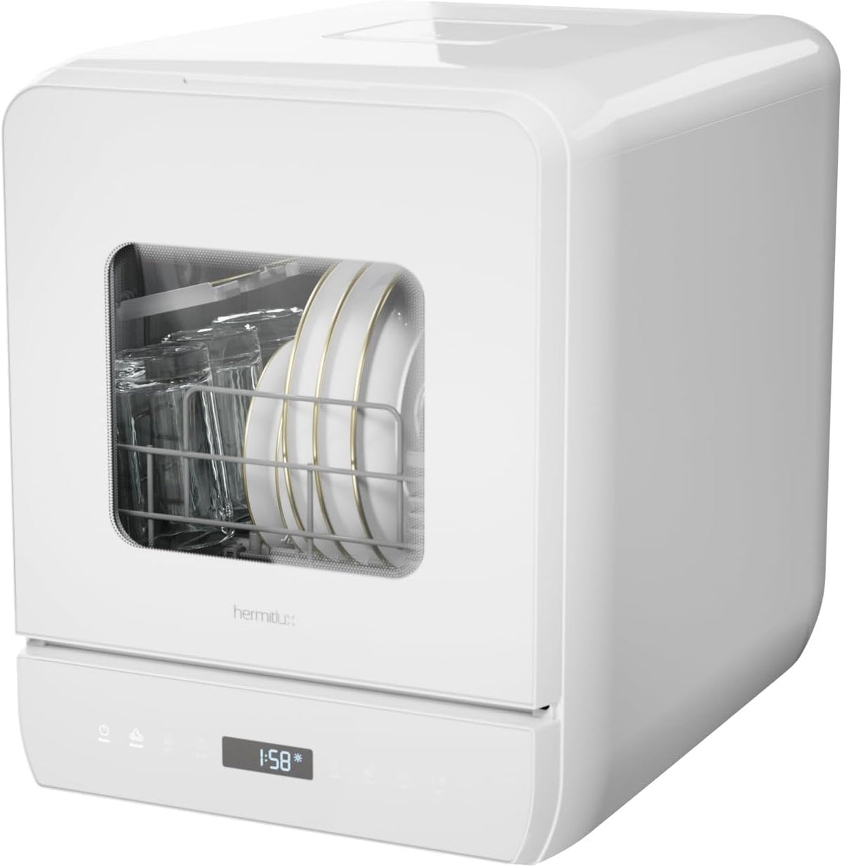 Hermitlux Lavavajillas de encimera, Mini Lavavajillas Compacto 6+1 Programas de Lavado, 5 Cubiertos y DepóSito de Agua de 5L