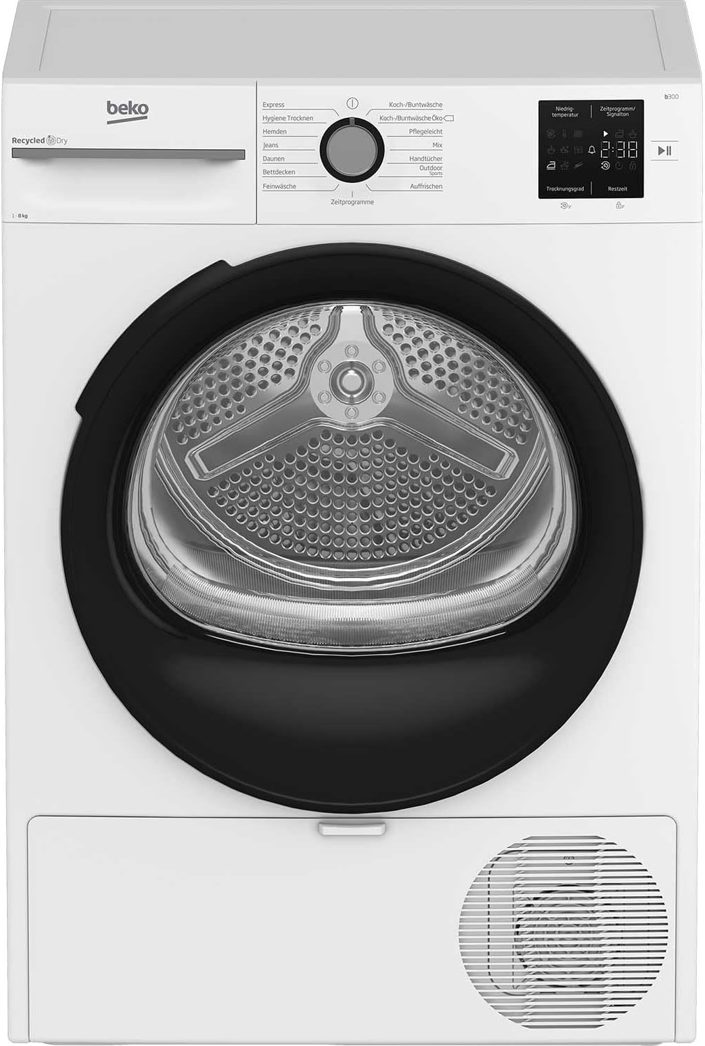 Beko Secadora con bomba de calor, BM3T38220X - Secadora de ropa (8 kg, carga frontal, bomba de calor, 15 programas, secado por sensores, capacidad de