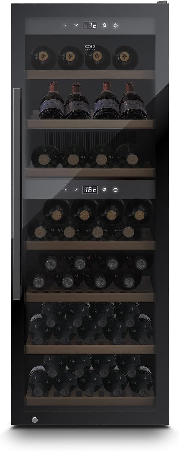 Frigoríficos para bebida de Caso, WineExclusive 126 Smart - Nevera de vino de diseño para hasta 126 botellas - Dos zonas de temperatura separadas