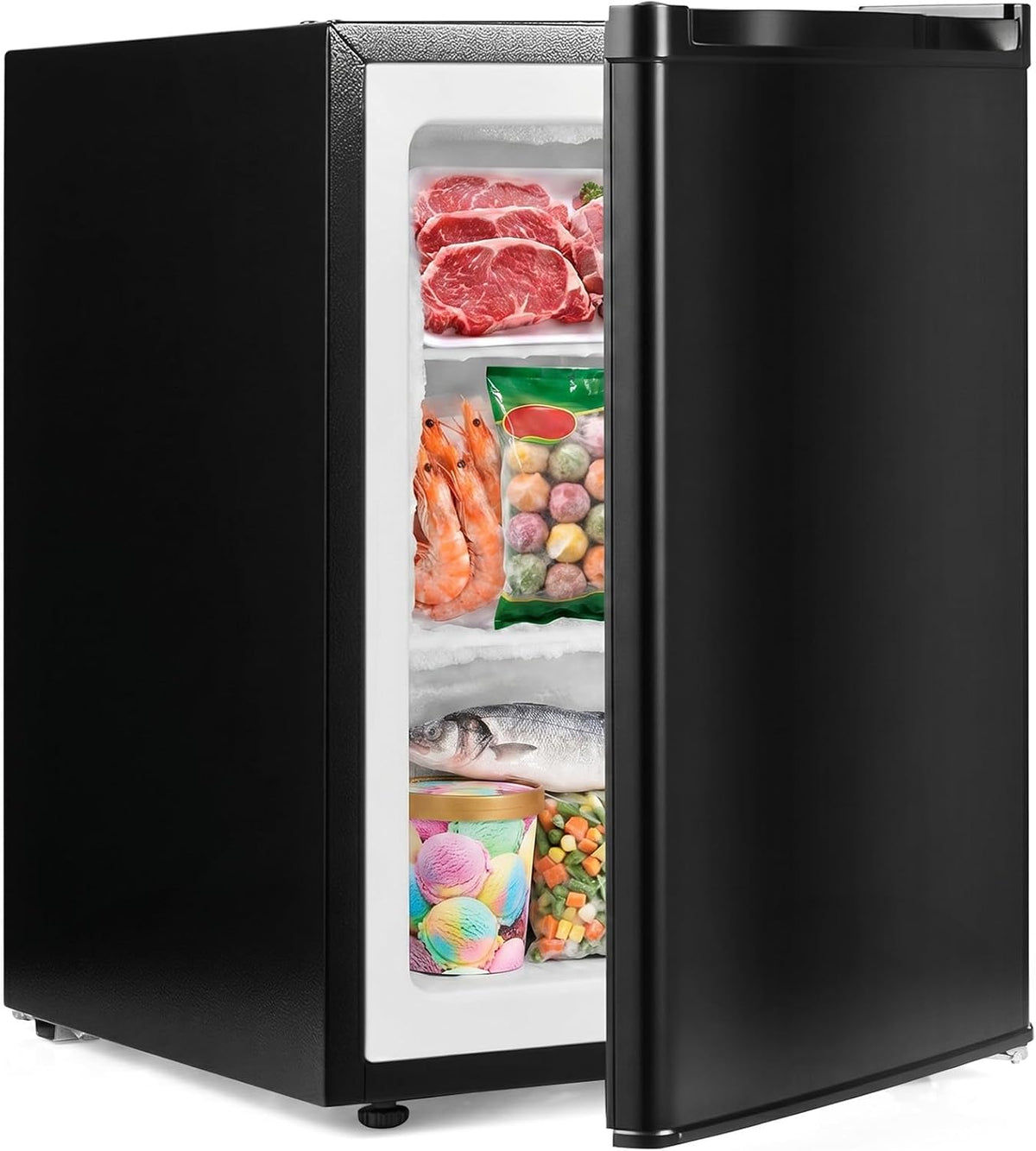 Mini frigorífico de DORTALA, Mini congelador, pequeño congelador vertical compacto con puerta reversible, termostato ajustable, estantes extraíbles