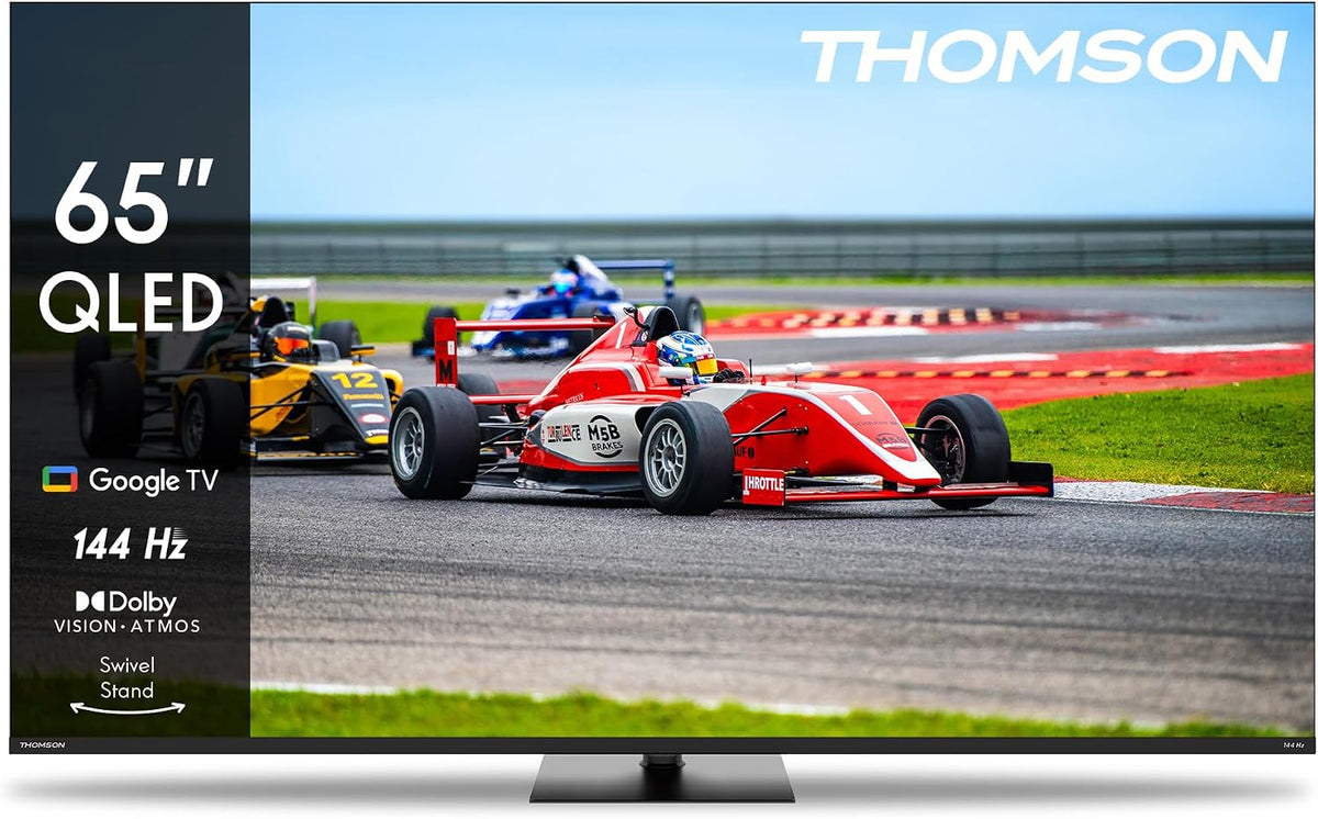 Smart TV THOMSON, 65 Pulgadas (164cm) QLED Pro 144Hz Google Smart TV, Wi-Fi, Dolby Audio, HDR10, Bluetooth 5.1, Triple-Tuner (Cable/Satélite/Antena)
