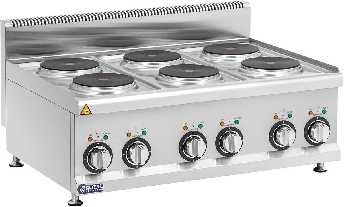 Hornillos eléctrico de Royal Catering, Cocina eléctrica para gastronomía 12 kW 6 zonas 90 x 65 cm serie Pro 650 hostelería industrial eléctrica Placa
