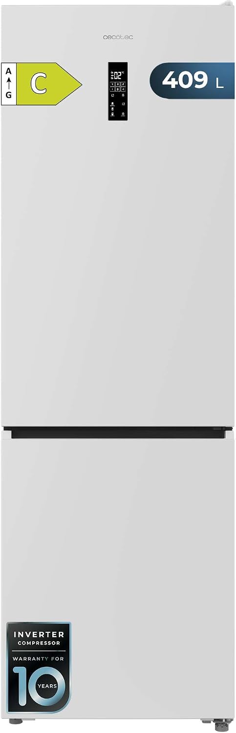 Cecotec Frigorífico combi, 409L Total No Frost Bolero CoolMarket Combi 409 White C. Altura 185cm, MAX INSIDE con VIP Tech, Compresor Inverter Plus