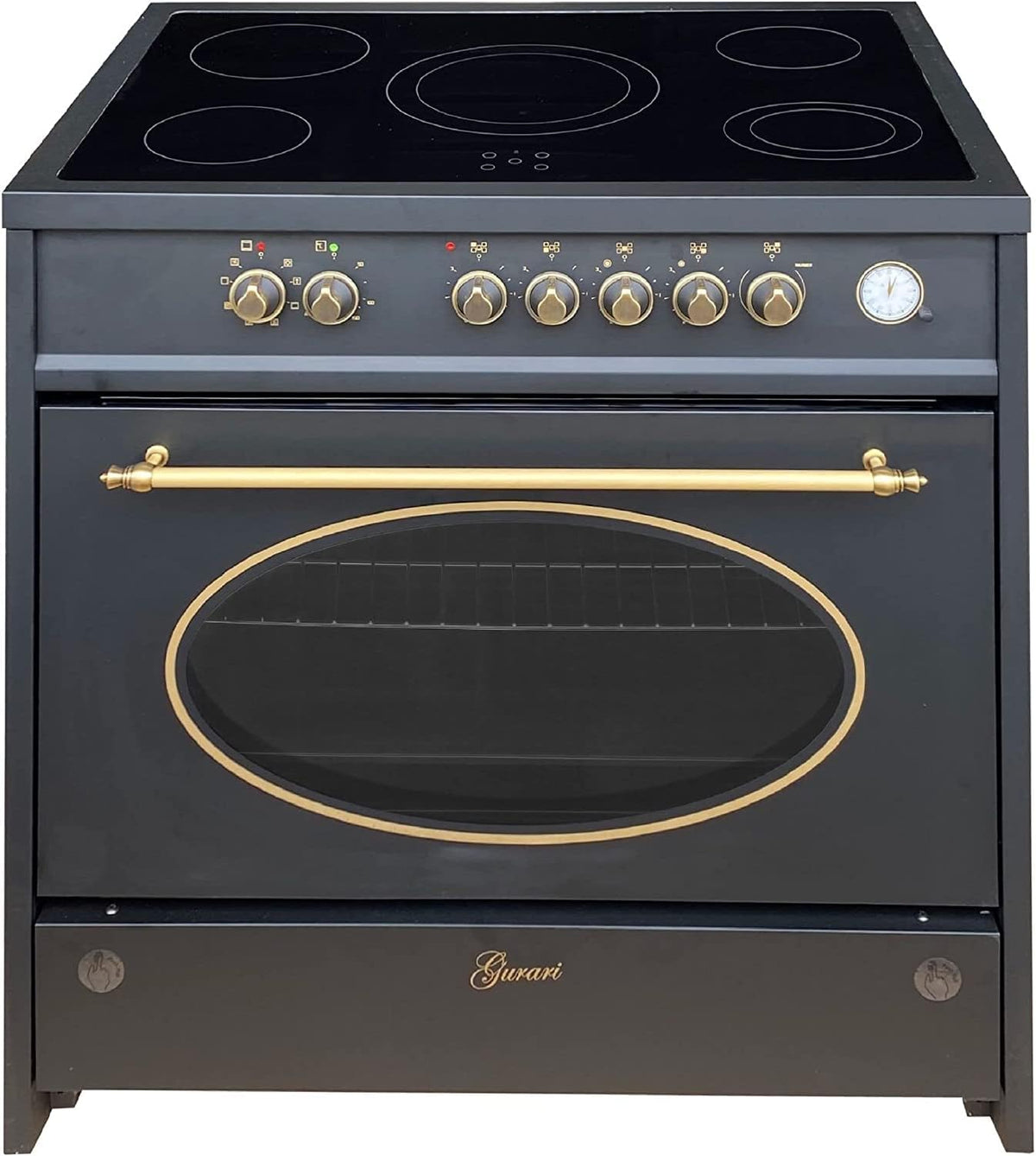 Cocina independiente de Gurari, GCH E 912 BL r cocina eléctrica 90 cm, vitrocerámica, retro, negro, Range Cooker