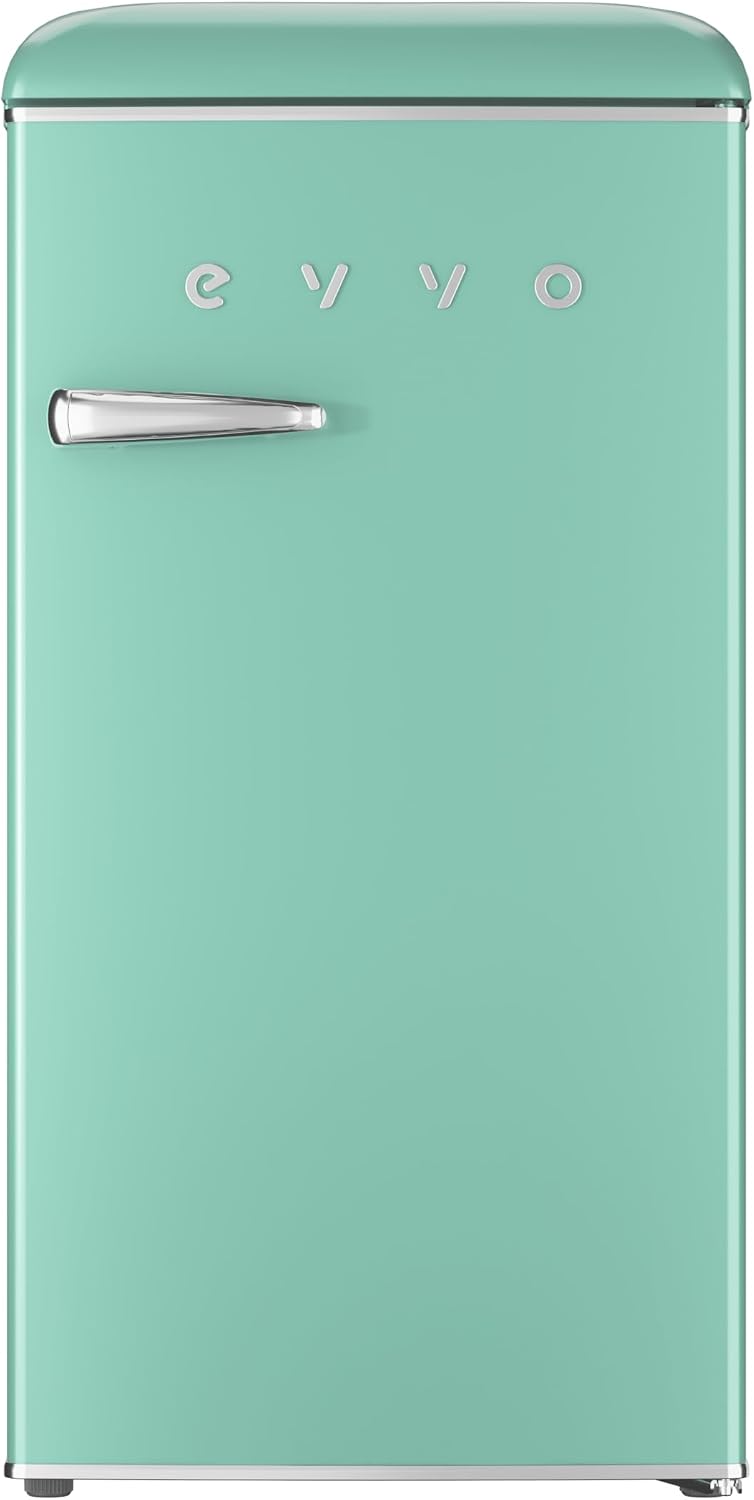 EVVO Mini frigorífico, Nevera Pequeña Retro, 84 litros de Capacidad + 11 Litros de Congelador, Diseño Vintage, Bajo Consumo, Silenciosa, Control de
