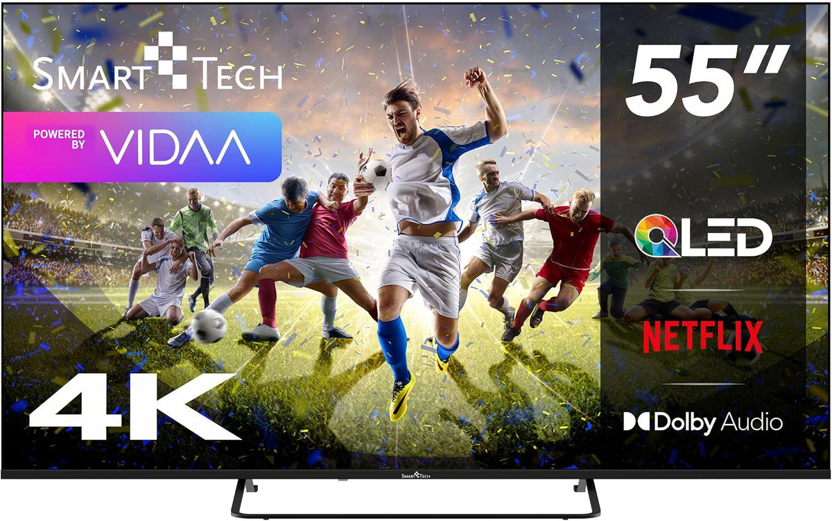Smart Tech Smart TV, 55QV02K, QLED TV 55 Pulgadas Smart TV VIDAA - Televisor HDR con resolución 4K UHD, Bluetooth y sintonizador Triple