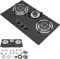 Placa de cocina ROGONPDK, 3 fuegos de cristal de gas, estufa de gas con protección contra fallas de llama, placa de gas multifunción, cocina de gas