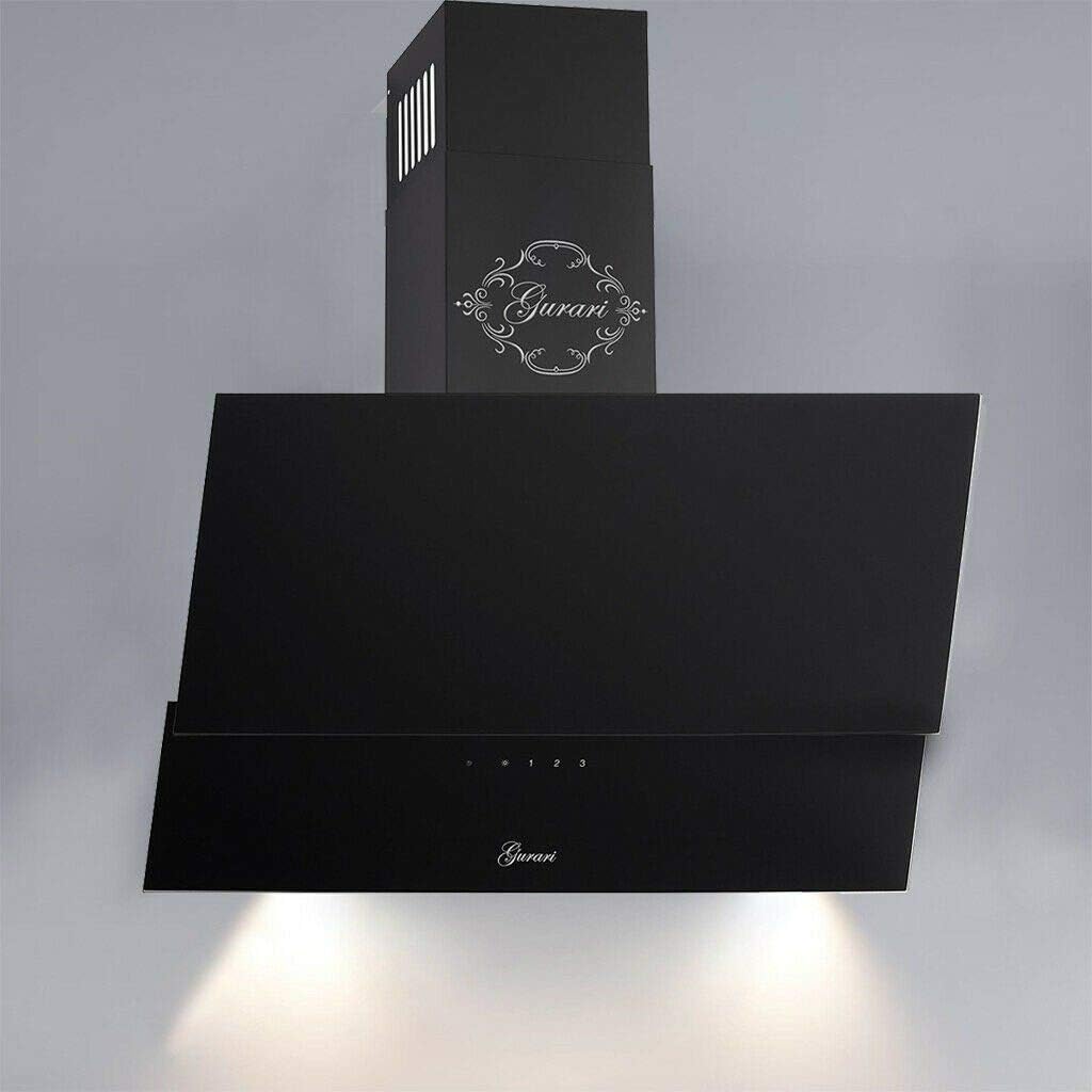 Campana extractora GCH D 268.8 BL + filtro de carbón, campana de cocina 80 cm, cristal negro, 1000 m³/h, mando a distancia, campana de pared, Gurari