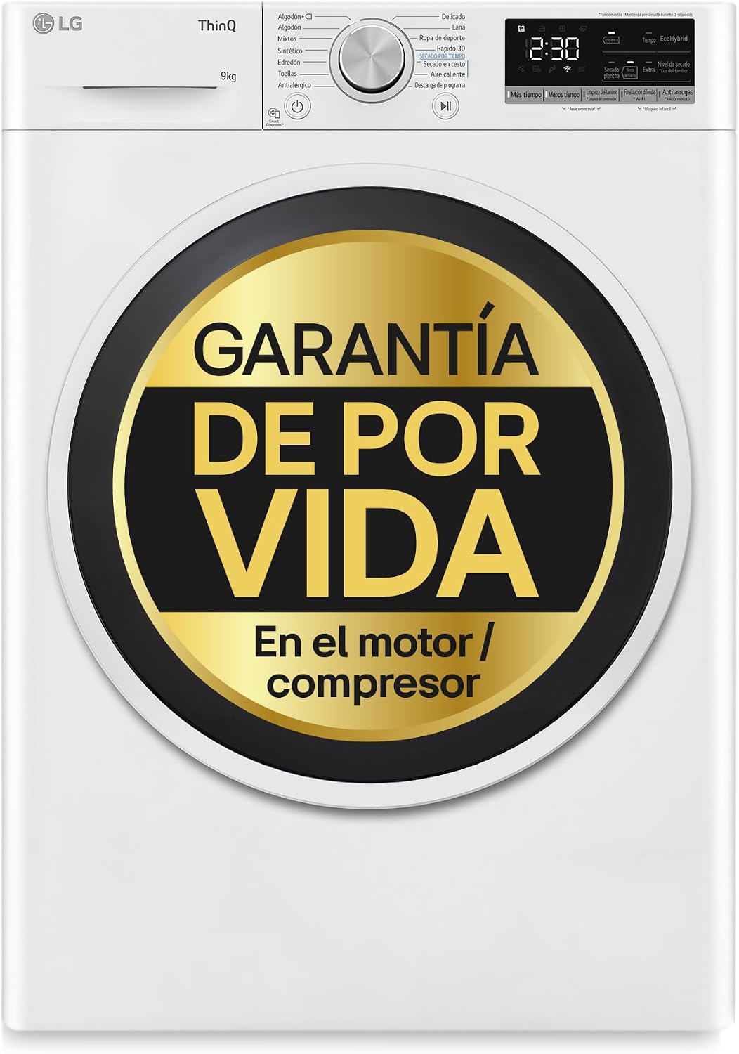 Secadora con bomba de calor LG, RH90V5AV6N - Secadora de Ropa, 9kg, Bomba de Calor Dual Inverter, Carga Frontal, Clasificación D, Serie 500 Blanca