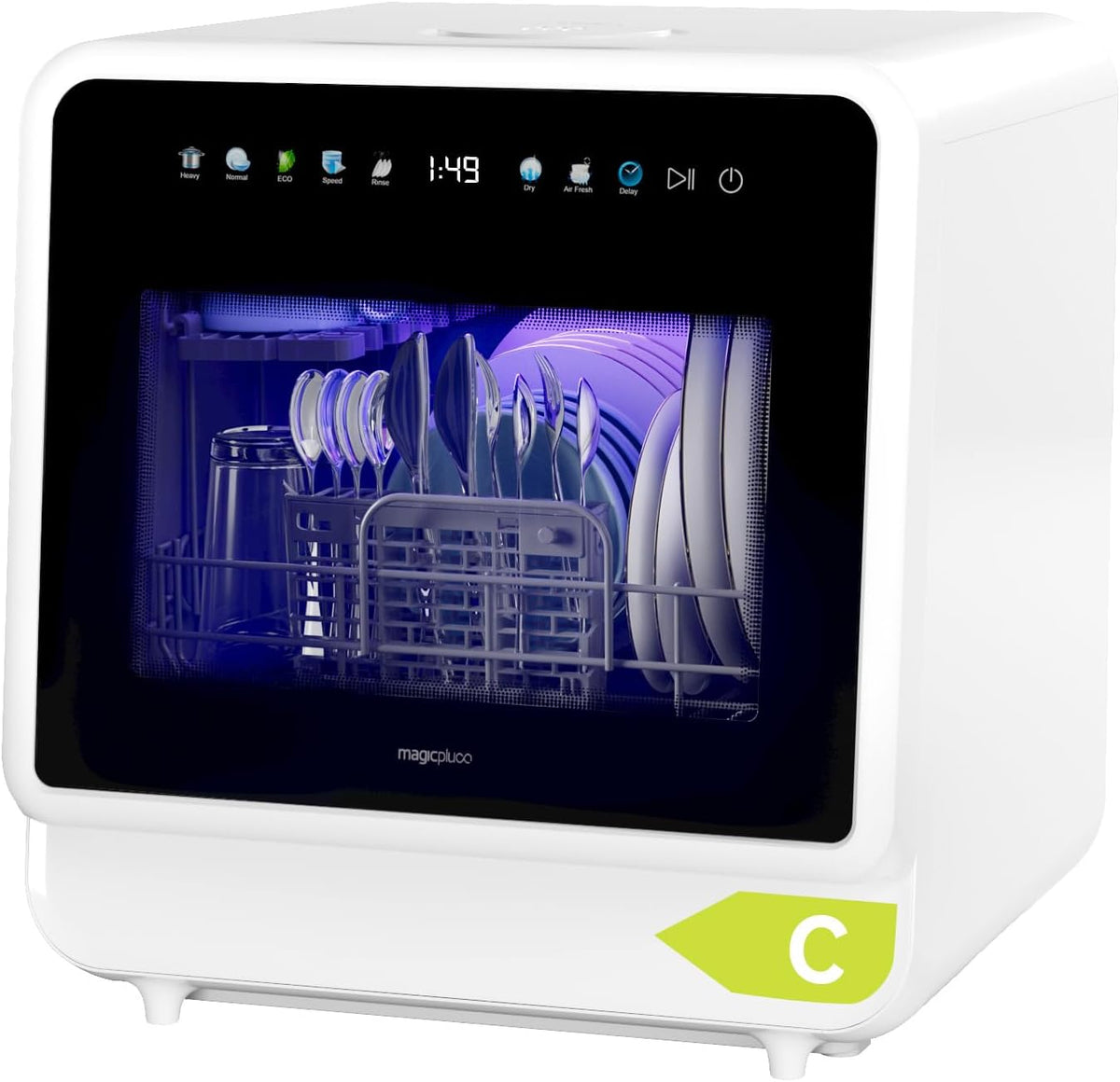 magicplux Lavavajillas compacto, Lavavajillas de Encimera 6+2 Programas, 1-24h Inicio Diferido
