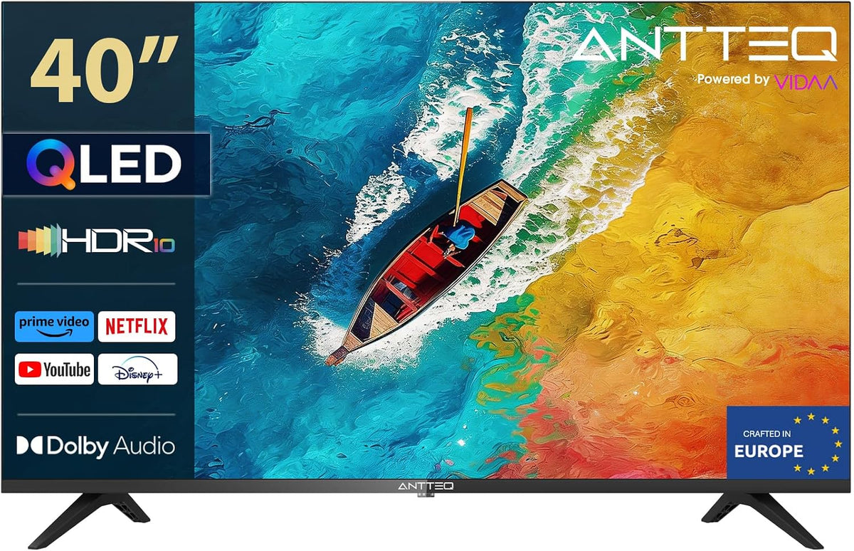 Televisor Antteq, AV40F5Q Televisor 40 Pulgadas 2K QLED Smart TV Bluetooth con Triple-Tuner DVB-T/T2 / S2 / C, H.265/HEVC，App Store, Netflix, Prime