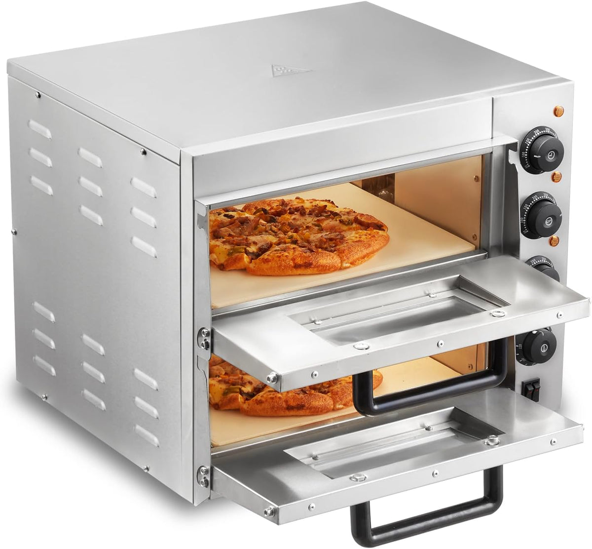 Hornos individuales para pizza VEVOR, Horno de Pizza Comercial Eléctrico de Encimera de Doble Piso, Acero Inoxidable con Piedra y Mango, Multiusos