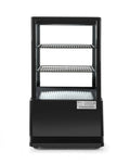 HENDI Vitrinas expositora, Vitrina expositora refrigerada, descongelación automática, sistema antivaho, 2 estantes, iluminaciónED, etiqueta energética