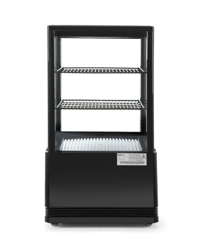 HENDI Vitrinas expositora, Vitrina expositora refrigerada, descongelación automática, sistema antivaho, 2 estantes, iluminaciónED, etiqueta energética