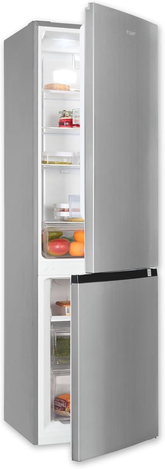 Frigorífico combi Exquisit, ® Frigorífico Combi 253L, Inoxlook, Clase C, Tecnología No-Frost, Puerta Reversible, Cajón Verdulero, Estantes de Cristal