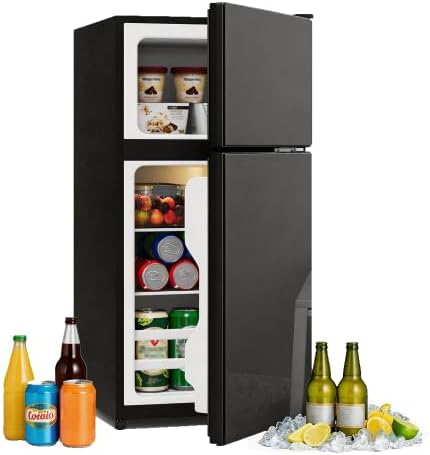 Merax Mini frigorífico, Minifrigorífico con congelador de 60 l (22 L), Compacto, independiente con puerta de cristal, iluminación LED, bajo ruido
