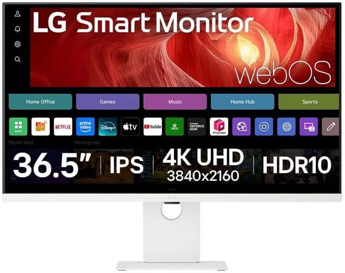 LG Monitor, Inteligente 37U730SA-W, 37', 4K UHD (3840 x 2160), HDR10, IPS, WebOS 24, USB-C (65 W), HDMI, Bluetooth, DCI-P3 90%, Funciones Smart TV