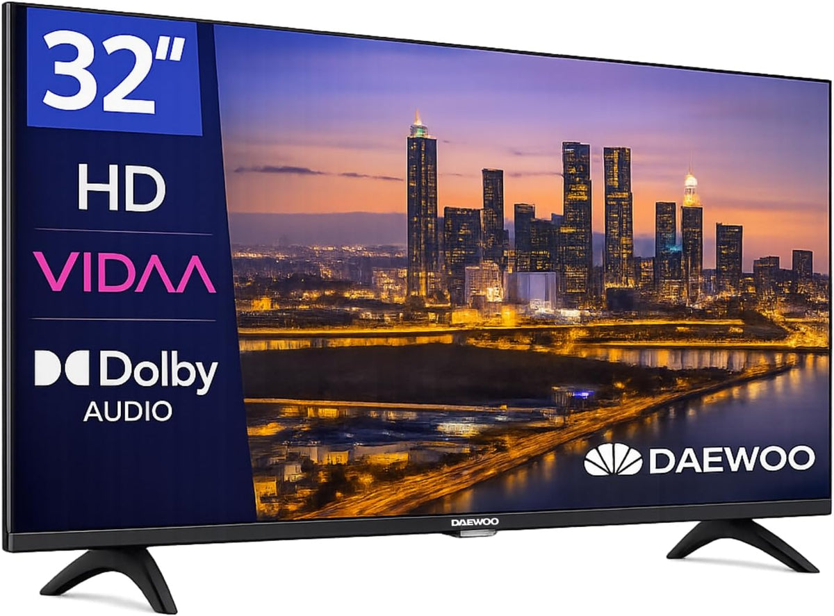 Televisor Daewoo, 32VB56HV Smart TV 32 Pulgadas HD, HDR10, Dolby Audio, WiFi, HDMI, Diseño Sin Marcos (Frameless), Funciones de accesibilidad, Gama