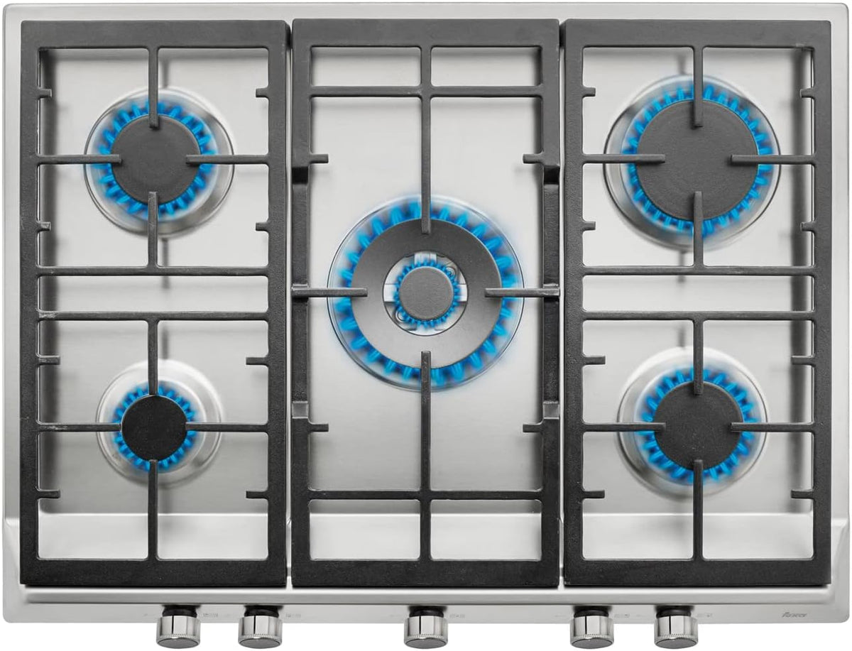 Teka Placa de cocina, Gas 68 cm, 5 Fuegos, Doble Anillo, Mandos Frontales Metalizados, Quemadores Alta Eficiencia, Modelo EX 70.1 5G AI AL DR CI