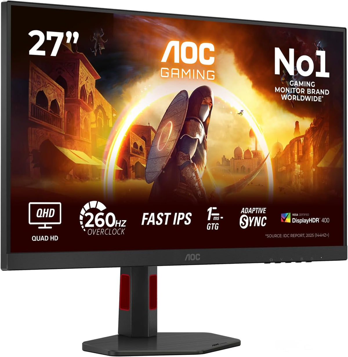 Monitor AOC, Q27G4ZR Gaming Monitor 27 Pulgadas 260Hz Panel Fast IPS, 1ms GtG, HDR400, G-Sync Compatible, Altavoces, Altura Ajustable, (2560x1440 HDMI